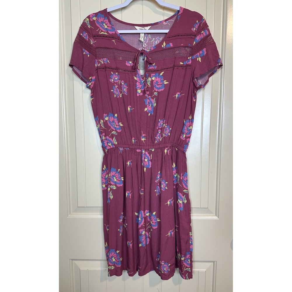 Matilda Jane Women's Mauve Pink Floral Art Class Dress Cinched Waist Size M NWT‎